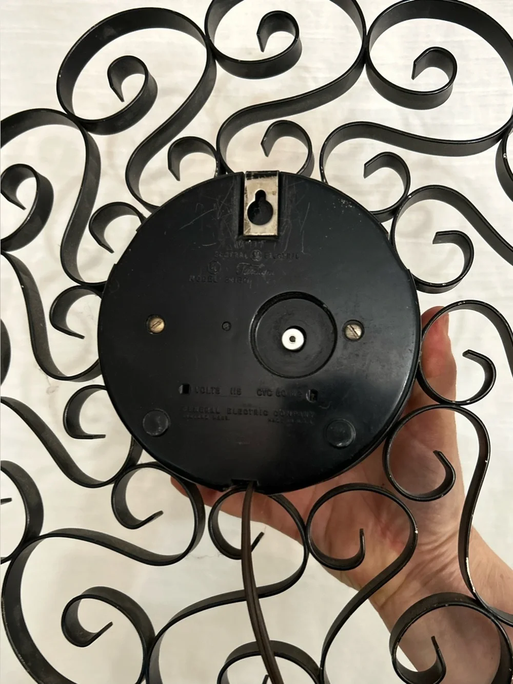 True Vintage Mid Century 1950's Classic Black Metal Scroll Wall Clock